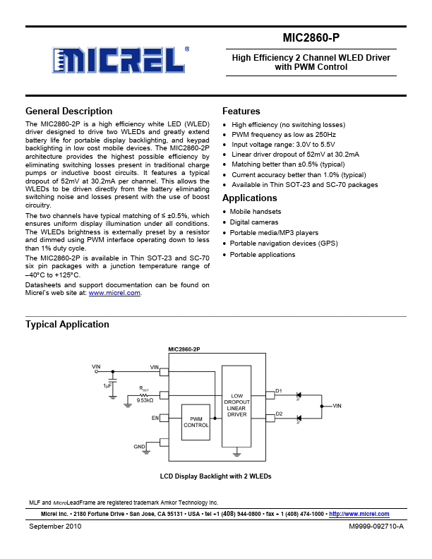 MIC2860-P Micrel Semiconductor