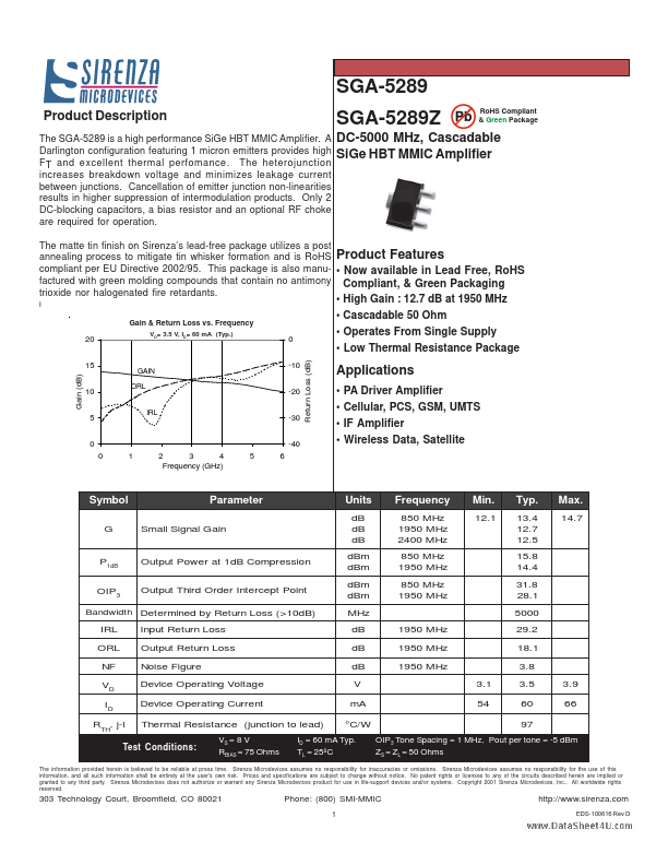 SGA-5289 Sirenza Microdevices