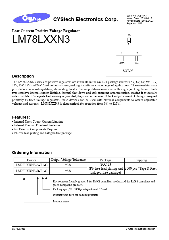 LM78L15N3 CYStech