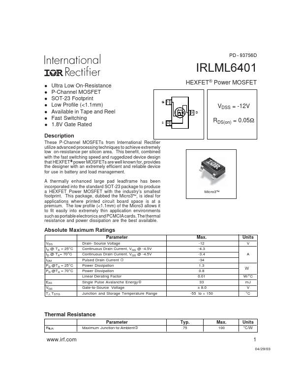 IRLML6401 International Rectifier
