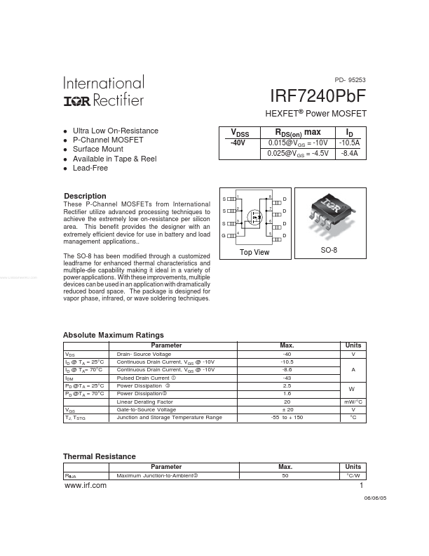 IRF7240PBF International Rectifier
