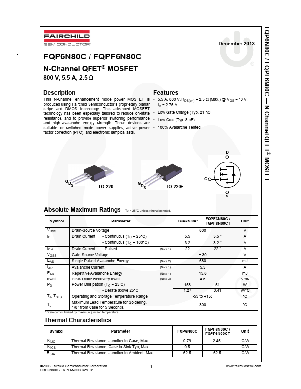 FQPF6N80CT Fairchild Semiconductor