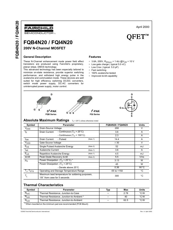 FQI4N20 Fairchild Semiconductor