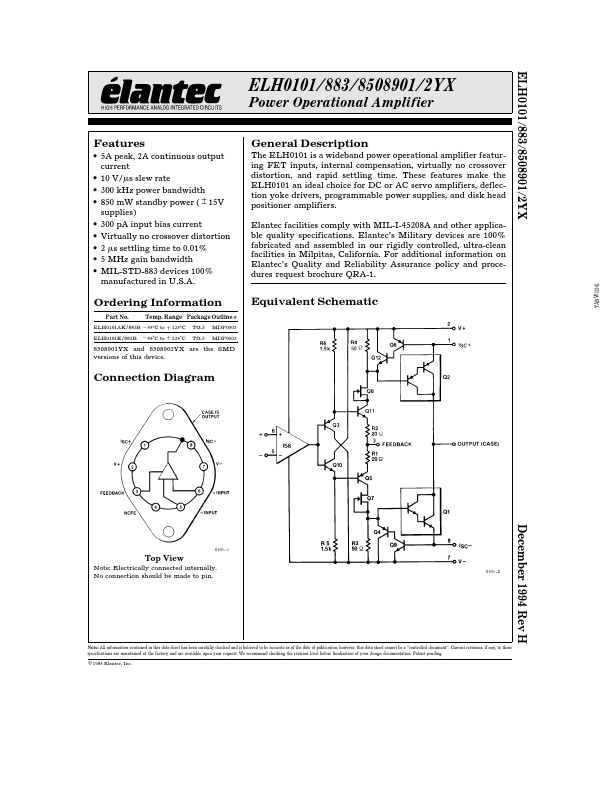 ELH0101AK Elantec Semiconductor