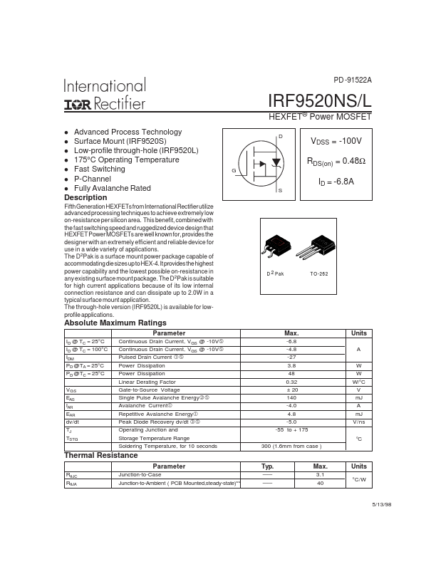 IRF9520NL International Rectifier