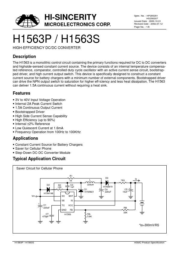 H1563S Hi-Sincerity Mocroelectronics