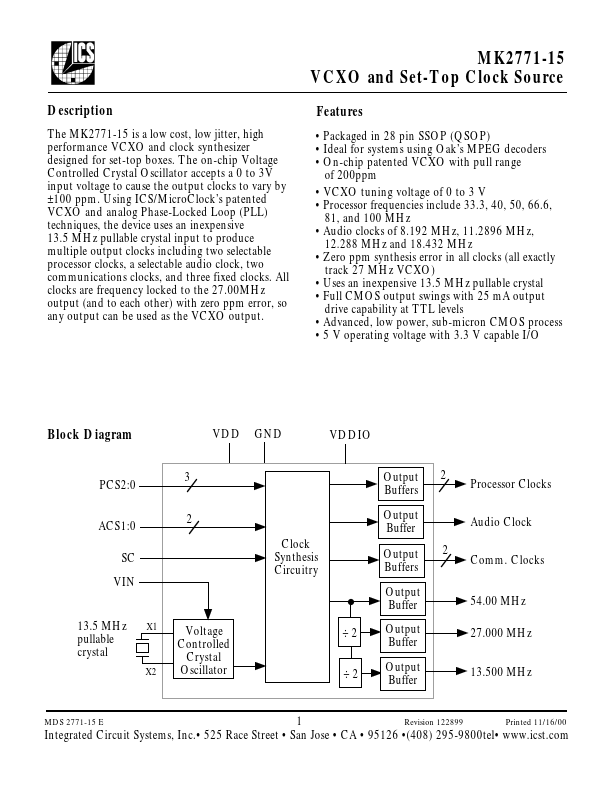 MK2771-15 Integrated Circuit Systems