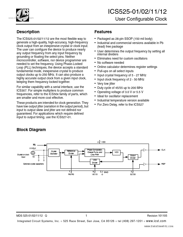 ICS525-12 Integrated Circuit Systems