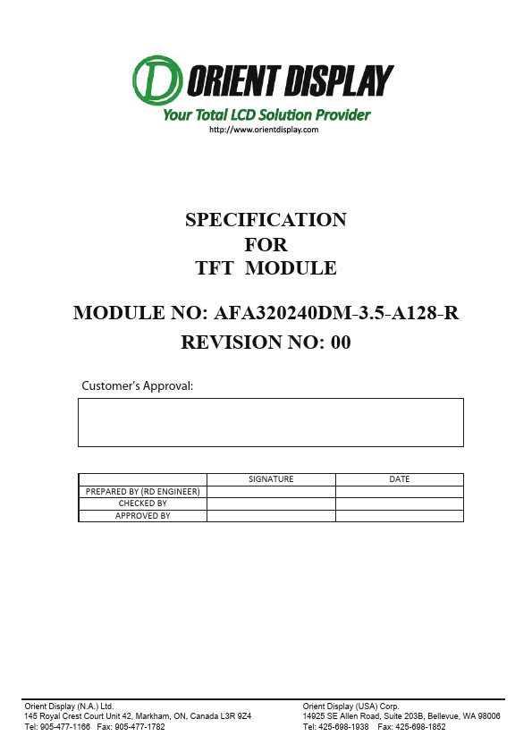 AFA320240DM-3.5-A128-R ORIENT DISPLAY