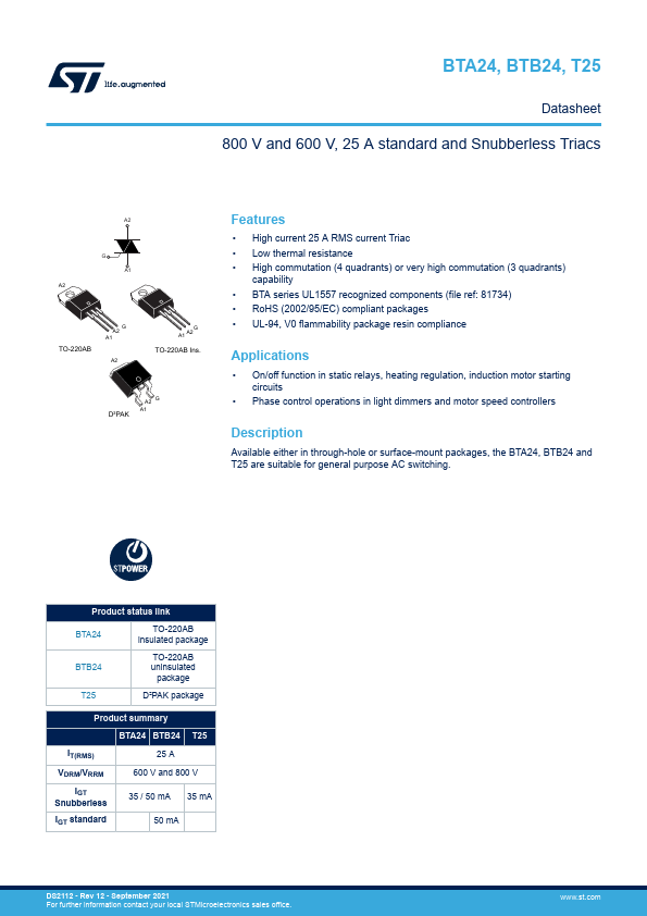 BTA24-800B STMicroelectronics