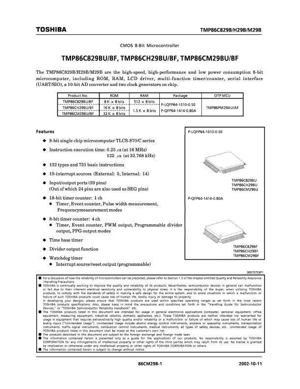 TMP86C829BU Toshiba Semiconductor