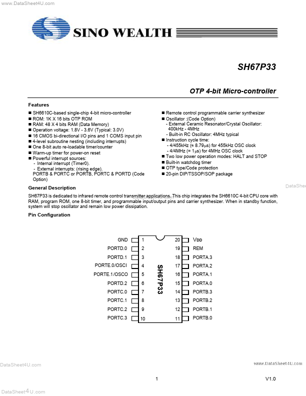 SH67P33 Sino Wealth Microelectronic