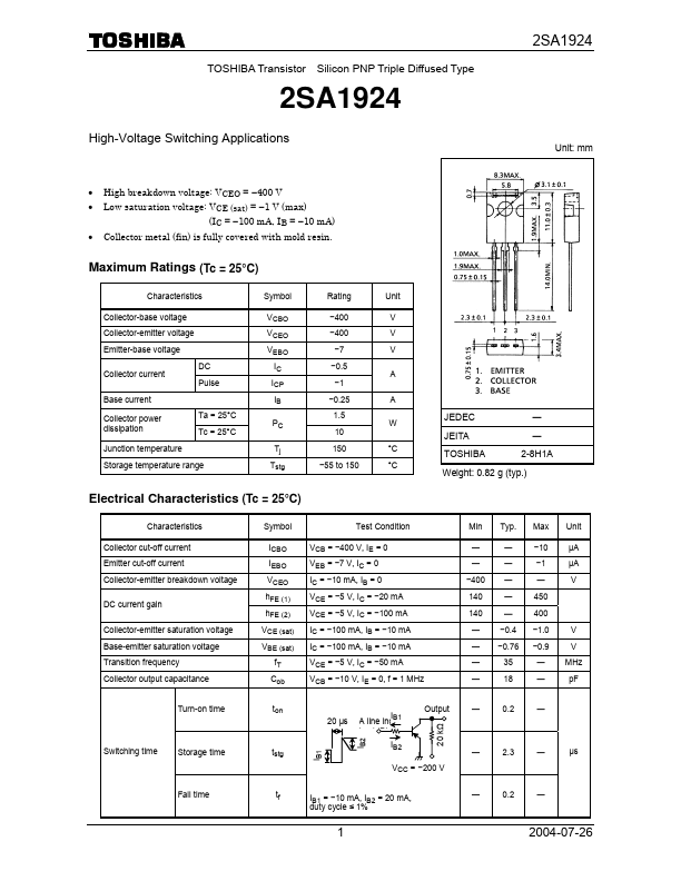2SA1924 Toshiba Semiconductor