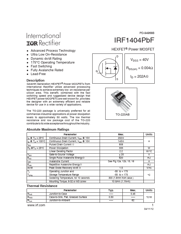 IRF1404 International Rectifier