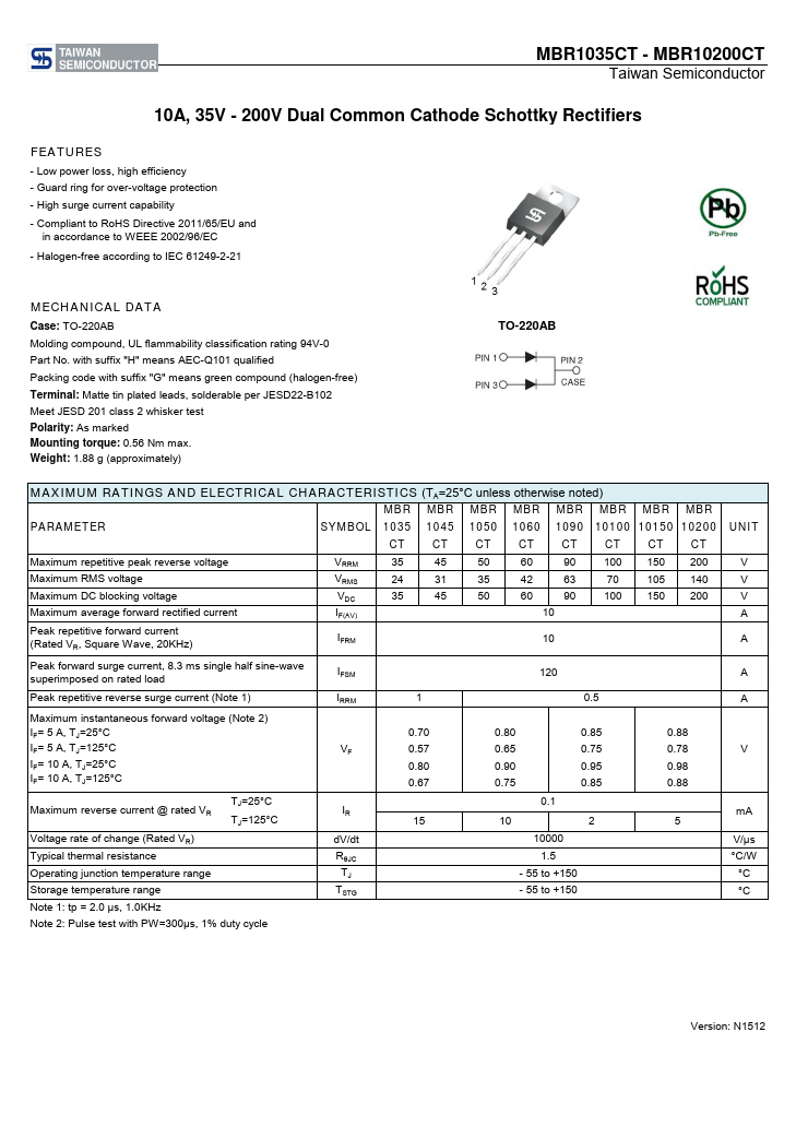MBR1035CT Taiwan Semiconductor