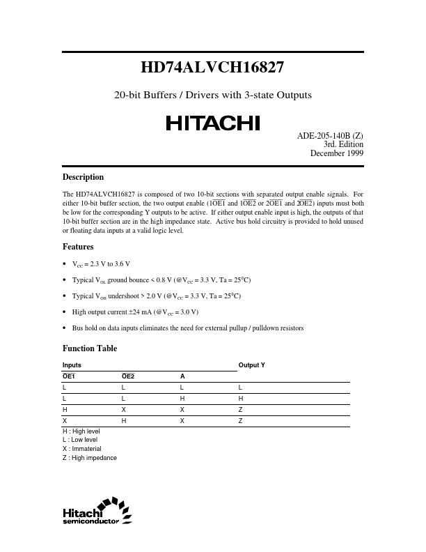 HD74ALVCH16827 Hitachi Semiconductor