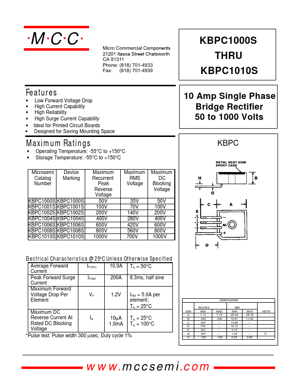 KBPC1010S Micro Commercial Components