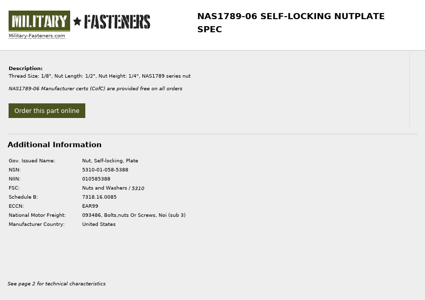 NAS1789-06 Military-Fasteners