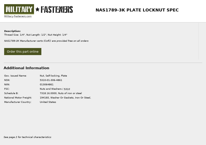NAS1789-3K Military-Fasteners