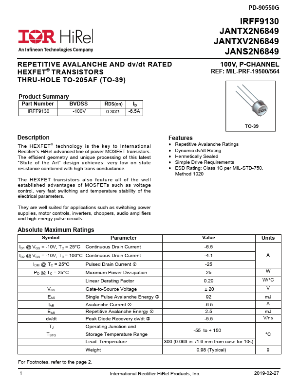 JANTX2N6849 International Rectifier