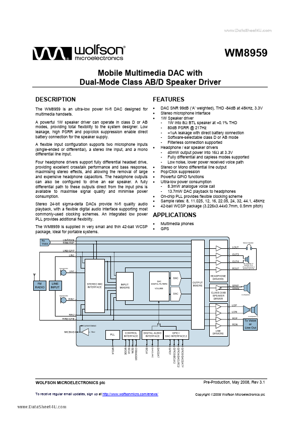 WM8959 Wolfson Microelectronics plc