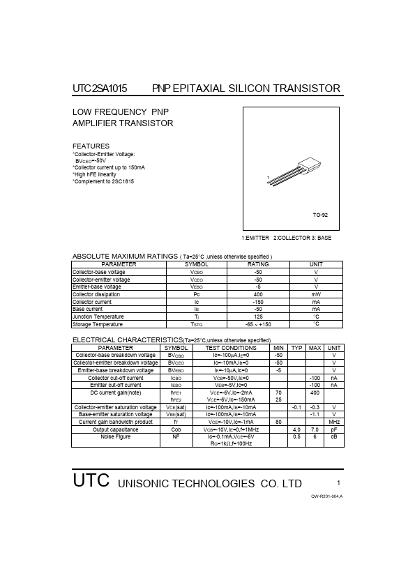 A1015 Unisonic Technologies