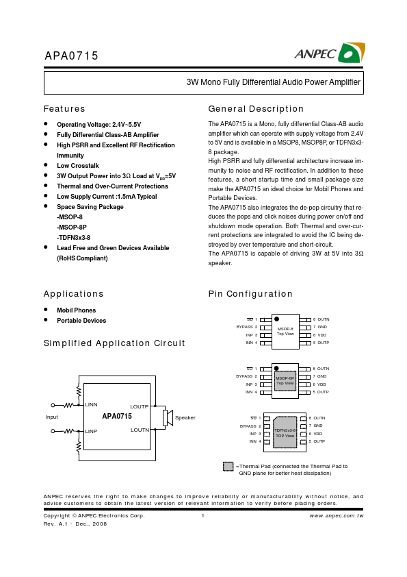 APA0715 Anpec Electronics Coropration