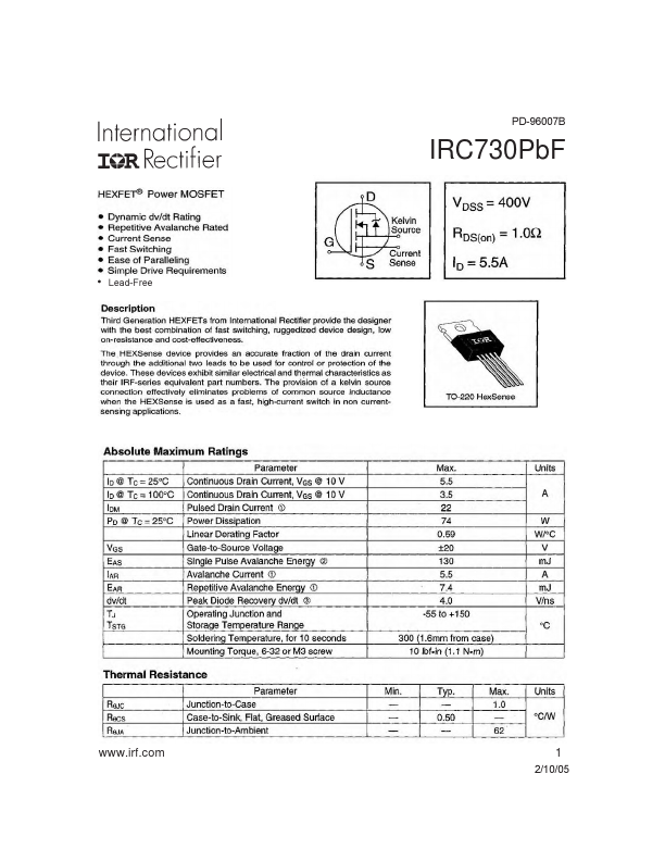 IRC730PbF International Rectifier