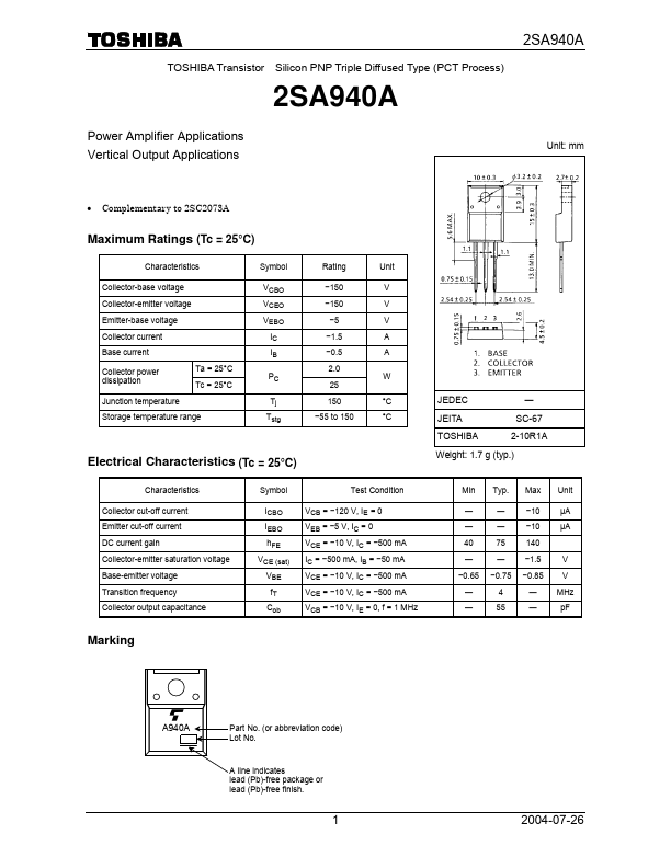 2SA940A Toshiba Semiconductor