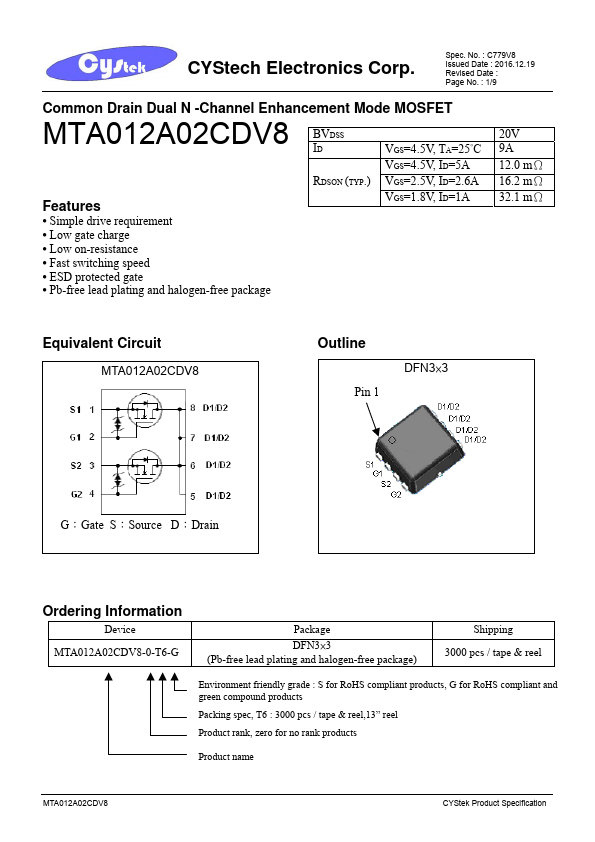 MTA012A02CDV8 Cystech Electonics
