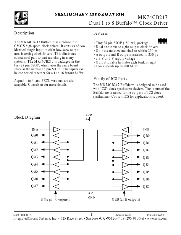 MK74CB217 Integrated Circuit Systems