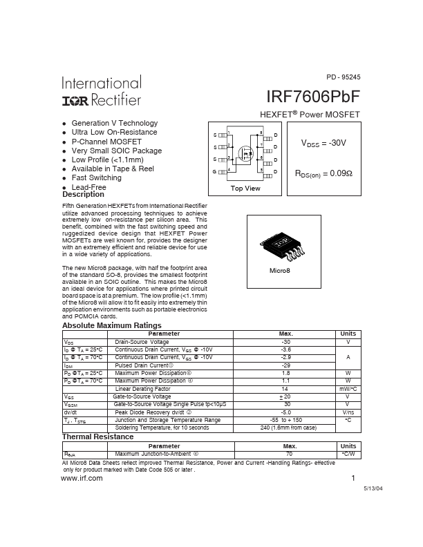 IRF7606PBF International Rectifier