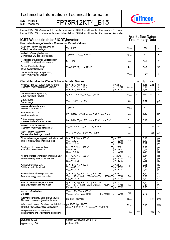 FP75R12KT4_B15 Infineon