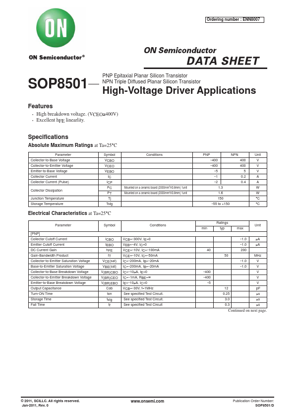 SOP8501 ON Semiconductor