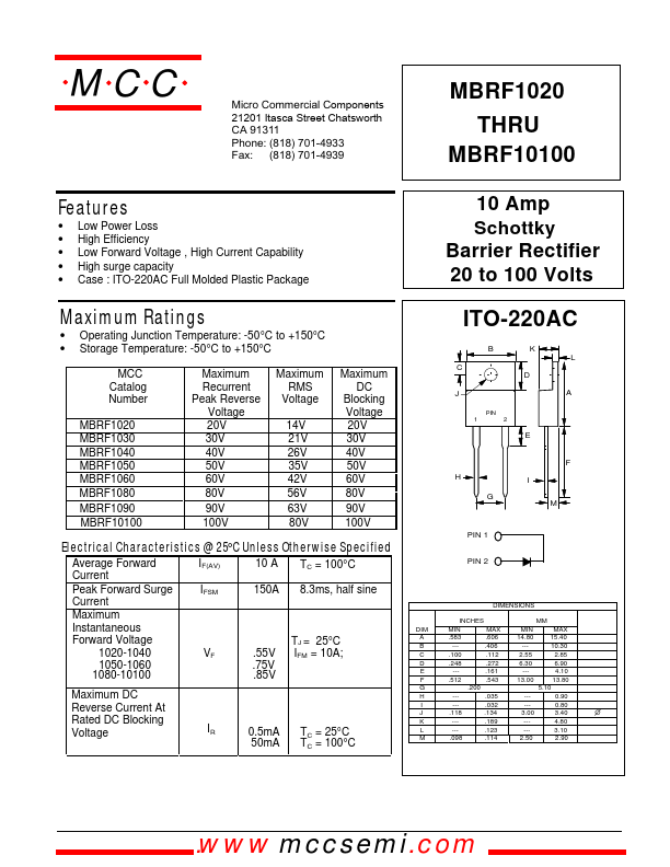 MBRF1090 Micro Commercial Components