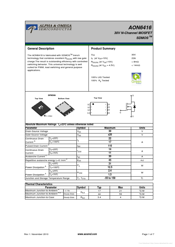 AON6416 Alpha & Omega Semiconductors