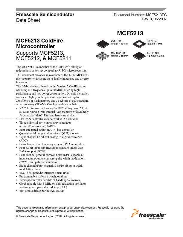 MCF5213 Freescale Semiconductor