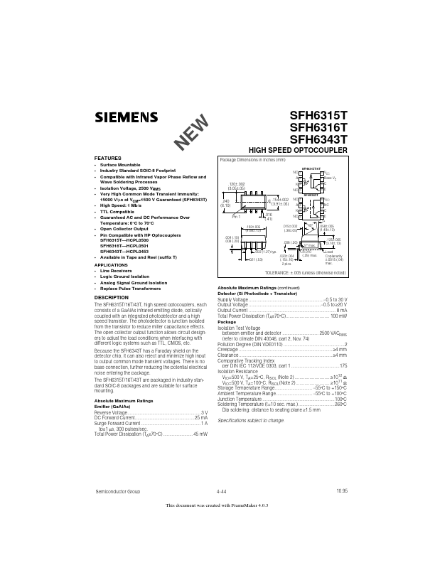 SFH6343T Siemens Semiconductor Group