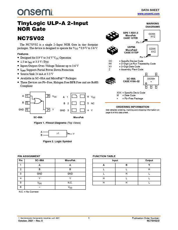 NC7SV02 ON Semiconductor