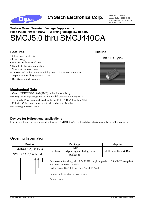 SMCJ45A CYStech Electronics